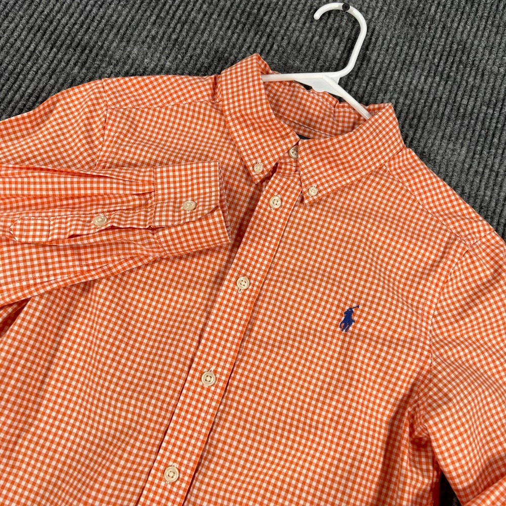 Ralph Lauren Shirt Youth Boys Medium Orange Check Long Sleeve Button Down